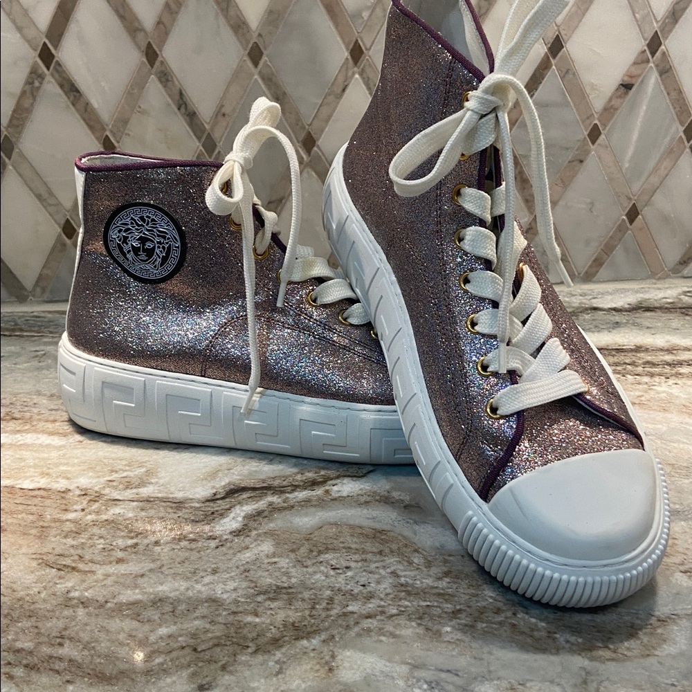 Versace Pink Glitter High-Tops with White Soles